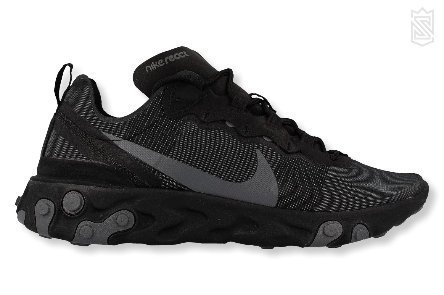 All black nike react element 55 on sale